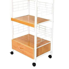 59.5" Tall 3-Tier Microwave Kitchen Cart with Drawer and Outlet, White and Natural