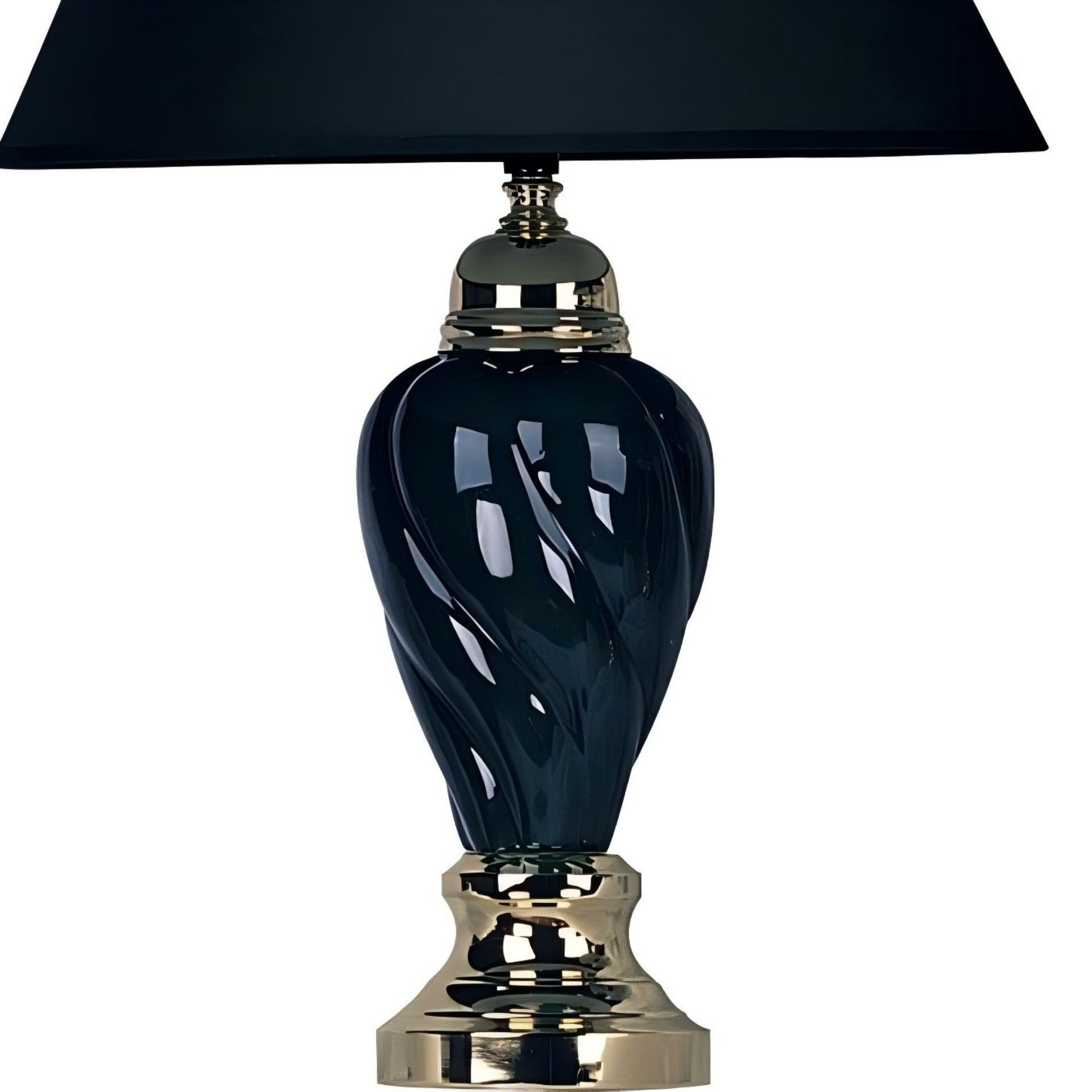 22" Tall Ceramic Table Lamp, Urn-Shaped with Black finish, Linen Shade