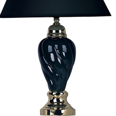 22" Tall Ceramic Table Lamp, Urn-Shaped with Black finish, Linen Shade