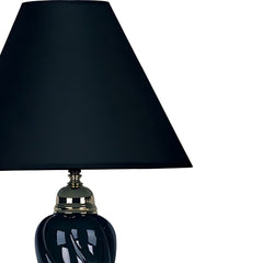 22" Tall Ceramic Table Lamp, Urn-Shaped with Black finish, Linen Shade
