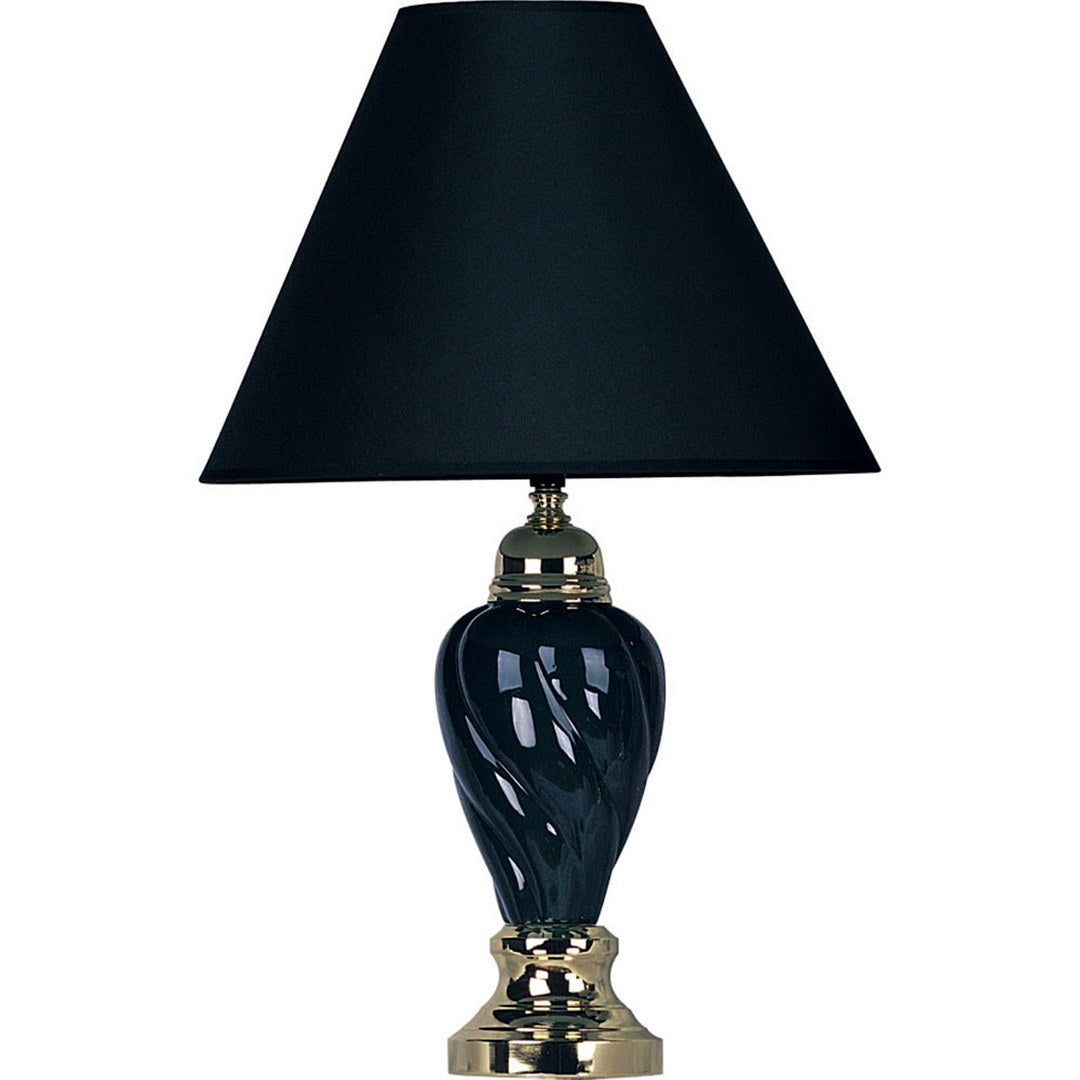 22" Tall Ceramic Table Lamp, Urn-Shaped with Black finish, Linen Shade