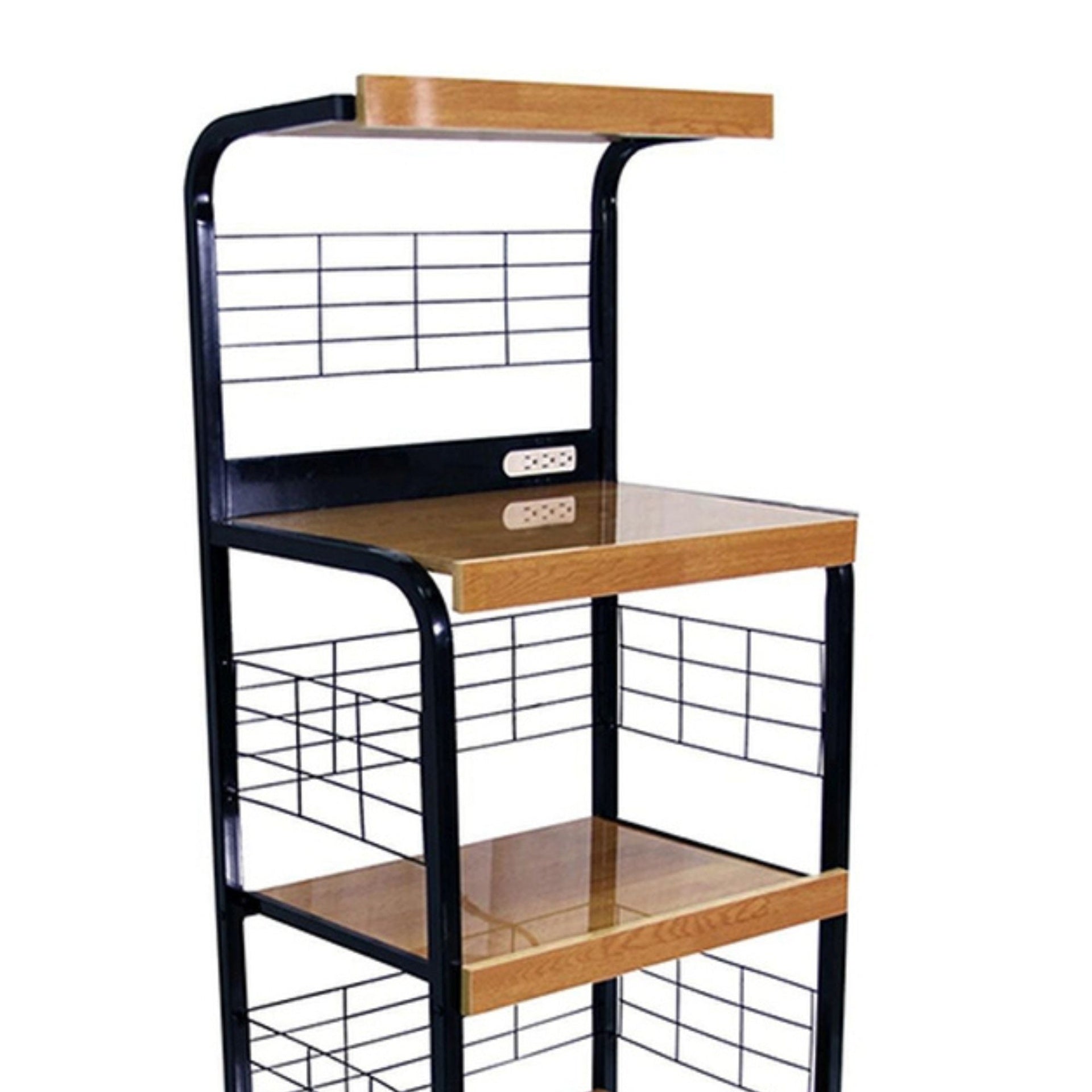 59.5" Tall 4-Tier Microwave Kitchen Cart with Drawer and Outlet, Black and Natural