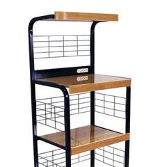 59.5" Tall 4-Tier Microwave Kitchen Cart with Drawer and Outlet, Black and Natural