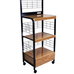 59.5" Tall 4-Tier Microwave Kitchen Cart with Drawer and Outlet, Black and Natural