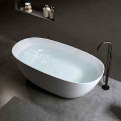 61'' Freestanding Bathtub Resin Stone Soaking Bathtub Solid Surface Modern Tubs with Overflow and Pop-up Drain in White