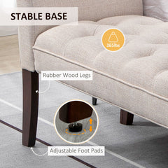 HOMCOM End of Bed Bench with Button Tufted Design, Upholstered Bedroom Entryway Bench with Arms and Solid Wood Legs for Bedroom, Beige