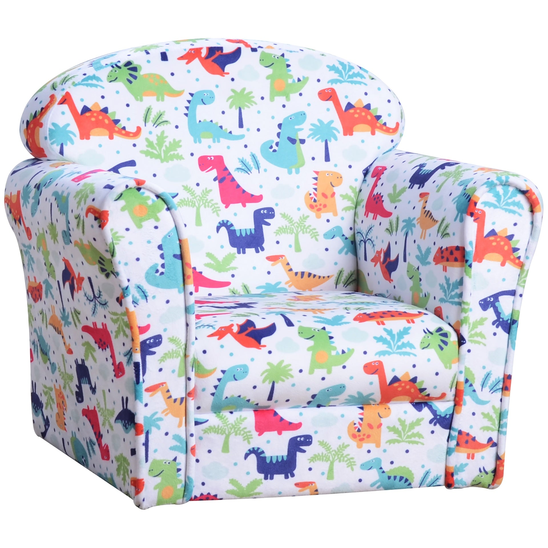Qaba Kid's Sofa Chair with Dinosaur Design and Thick Padding, Flannel-Covered Toddler Armchair for Bedroom, Playroom