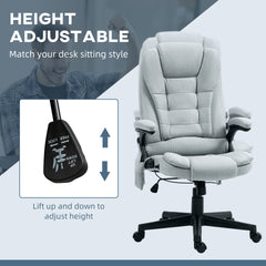 HOMCOM 6 Point Vibrating Massage Office Chair with Heat, Linen High Back Executive Office Chair with Reclining Backrest, Padded Armrests and Remote, Light Gray
