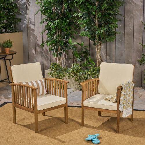 Patio Set Outdoor Acacia Wood Furniture Sets-Modern Club Chair Conversation Sets with Side Table for Garden, Patio & Deck ( 
Brown Patina+Cream Cushion)