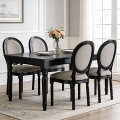 French Country Dining Chairs Set of 2, Upholstered Chairs with Sponge Round Back , for Living Room, Kitchen , Restaurant Use, Black Solid Wood Frame,Light  Grey Fabric