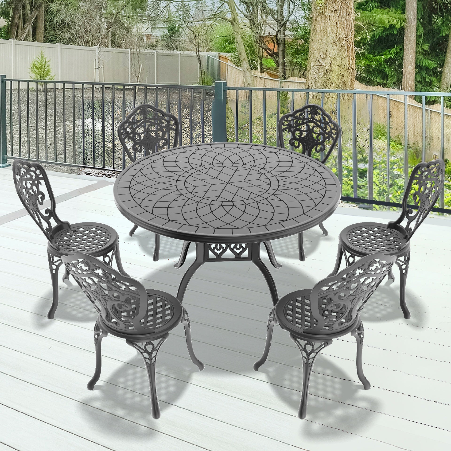 7-Piece Set Of All-Weather Cast Aluminum Dining Furniture Set With Black Frame