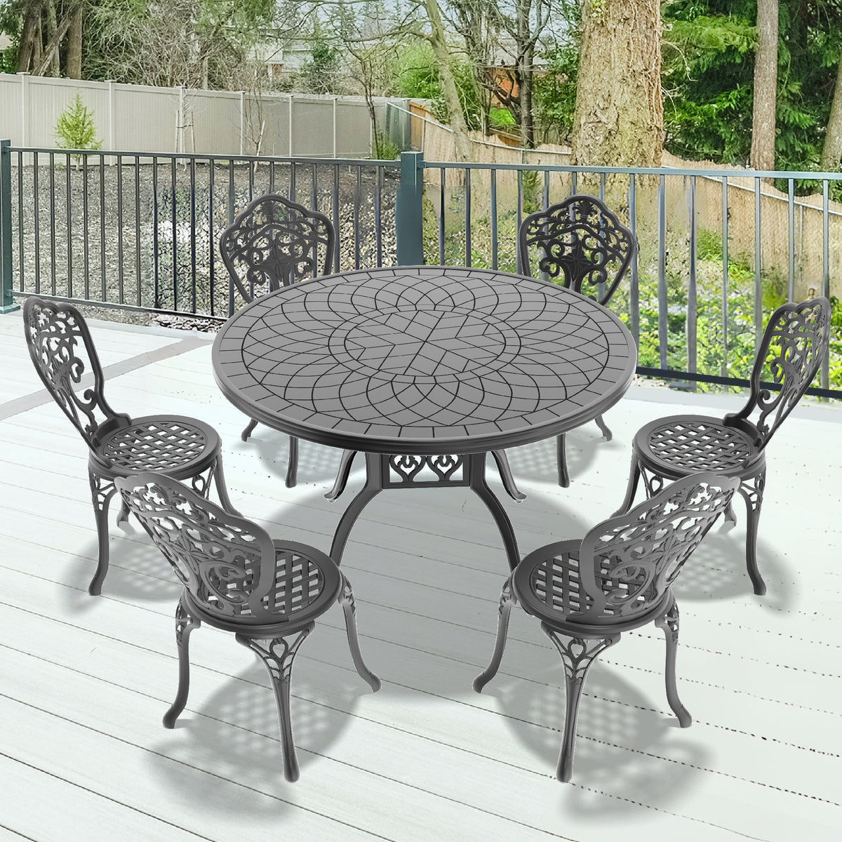 7-Piece Set Of All-Weather Cast Aluminum Dining Furniture Set With Black Frame