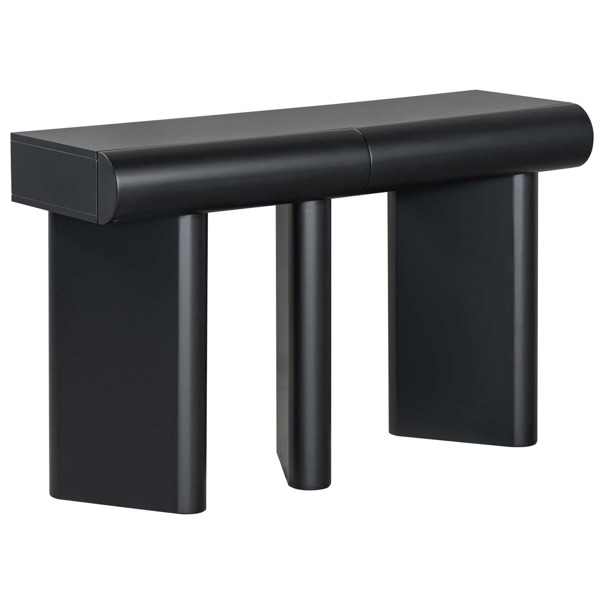 U_Style 47.6" Modern Painted Entryway Table with 2 Curved Drawers,Space-Saving Hallway Table with Geometric Legs,Contemporary Narrow Sofa Table for Living Room,Bedroom,Small Apartments, Foyer(Black)