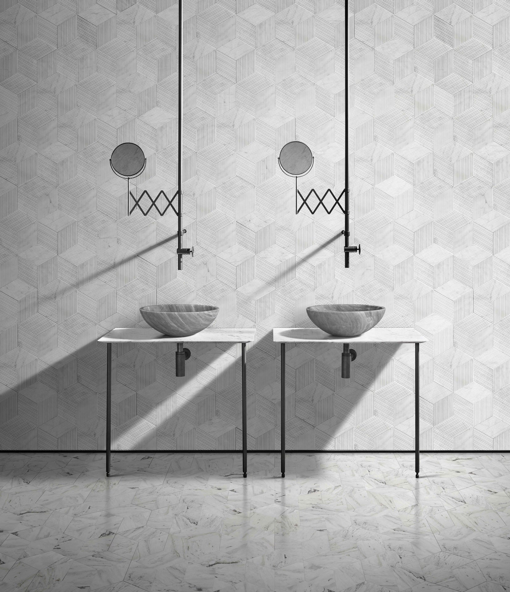 Carrara Gray natural marble bathroom vessel sink, semi-polished surface, natural stone, genuine marble, real marble, ⌀15.7XH5.9 inches/ ⌀400XH150 mm