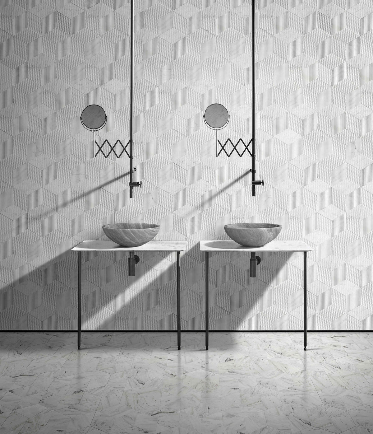 Carrara Gray natural marble bathroom vessel sink, semi-polished surface, natural stone, genuine marble, real marble, ⌀15.7XH5.9 inches/ ⌀400XH150 mm