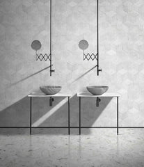 Carrara Gray natural marble bathroom vessel sink, semi-polished surface, natural stone, genuine marble, real marble, ⌀15.7XH5.9 inches/ ⌀400XH150 mm