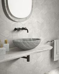 Carrara Gray natural marble bathroom vessel sink, semi-polished surface, natural stone, genuine marble, real marble, ⌀15.7XH5.9 inches/ ⌀400XH150 mm