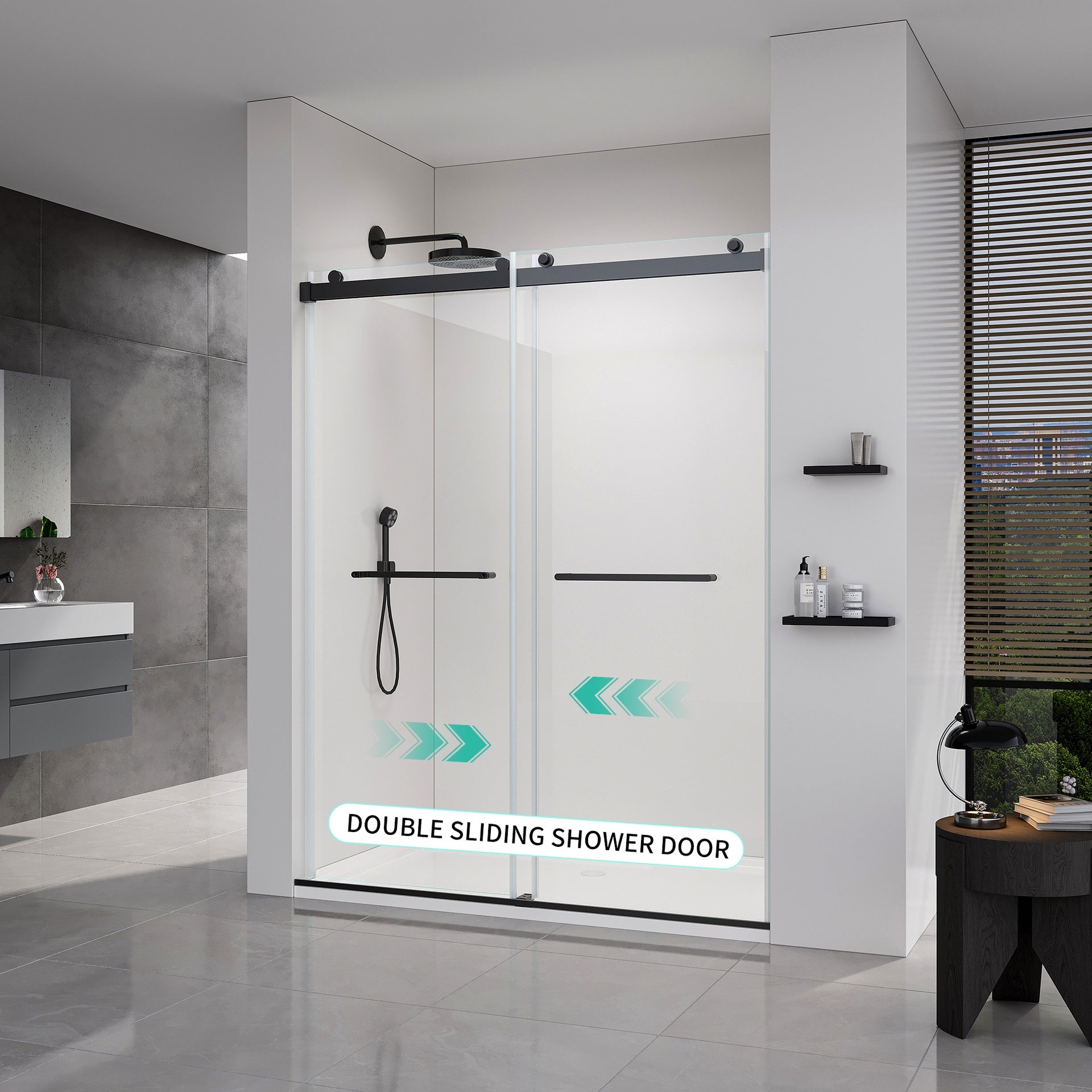 68"-72" W x 76" H  Frameless Sliding Shower Door, Frameless Shower Door, Shower Glass Door with 5/16" (8mm) Clear SGCC Tempered Glass, Explosion-Proof Film, Stainless Steel Hardware--Matte Black