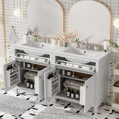 60" Modern White Bathroom Vanity Set with Double Vanities (Separate), Double Ceramic Sinks, Adjustable Shelf, Soft Close Doors and Flip Drawer– Modern Bathroom Solution for Spacious Bathrooms