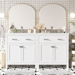 60" Modern White Bathroom Vanity Set with Double Vanities (Separate), Double Ceramic Sinks, Adjustable Shelf, Soft Close Doors and Flip Drawer– Modern Bathroom Solution for Spacious Bathrooms