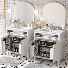 60" Modern White Bathroom Vanity Set with Double Vanities (Separate), Double Ceramic Sinks, Adjustable Shelf, Soft Close Doors and Flip Drawer– Modern Bathroom Solution for Spacious Bathrooms
