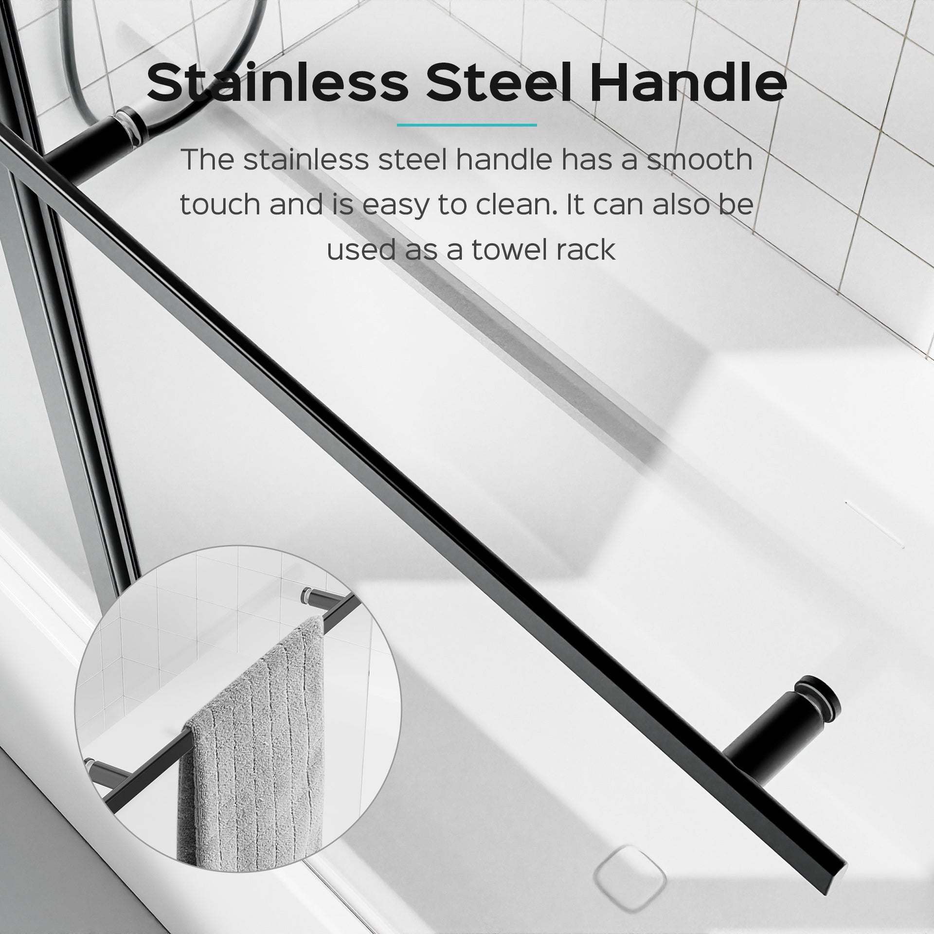 43 in. W * 58 in. H Frameless Folding Shower Doors for Bathtub, 1/4" (6mm) Thick SGCC Tempered Glass Door, Bathroom Pivot Tub Glass Door, Matte Black