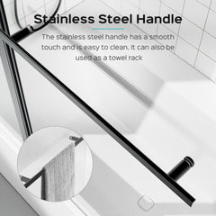 43 in. W * 58 in. H Frameless Folding Shower Doors for Bathtub, 1/4" (6mm) Thick SGCC Tempered Glass Door, Bathroom Pivot Tub Glass Door, Matte Black