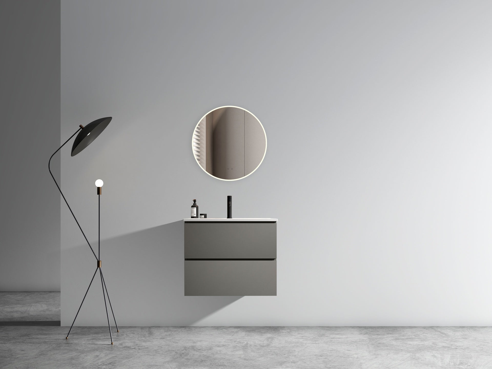 TIA 24" Wall Mounted Space grey  Bathroom Vanity with Ceramic Sink with one faucet hole, Large Storage Floating Bathroom Vanity for Modern Bathroom, Pre-assembled