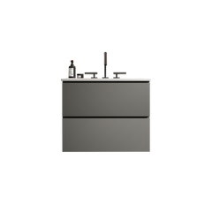 TIA 24" Wall Mount Space Grey Bathroom Vanity with Ceramic Sink with Three Faucet Holes, Large Storage Floating Bathroom Vanity for Modern Bathroom, One-Piece Sink Basin without Drain, Pre-assembled