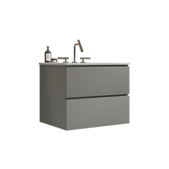 TIA 24" Wall Mount Space Grey Bathroom Vanity with Ceramic Sink with Three Faucet Holes, Large Storage Floating Bathroom Vanity for Modern Bathroom, One-Piece Sink Basin without Drain, Pre-assembled