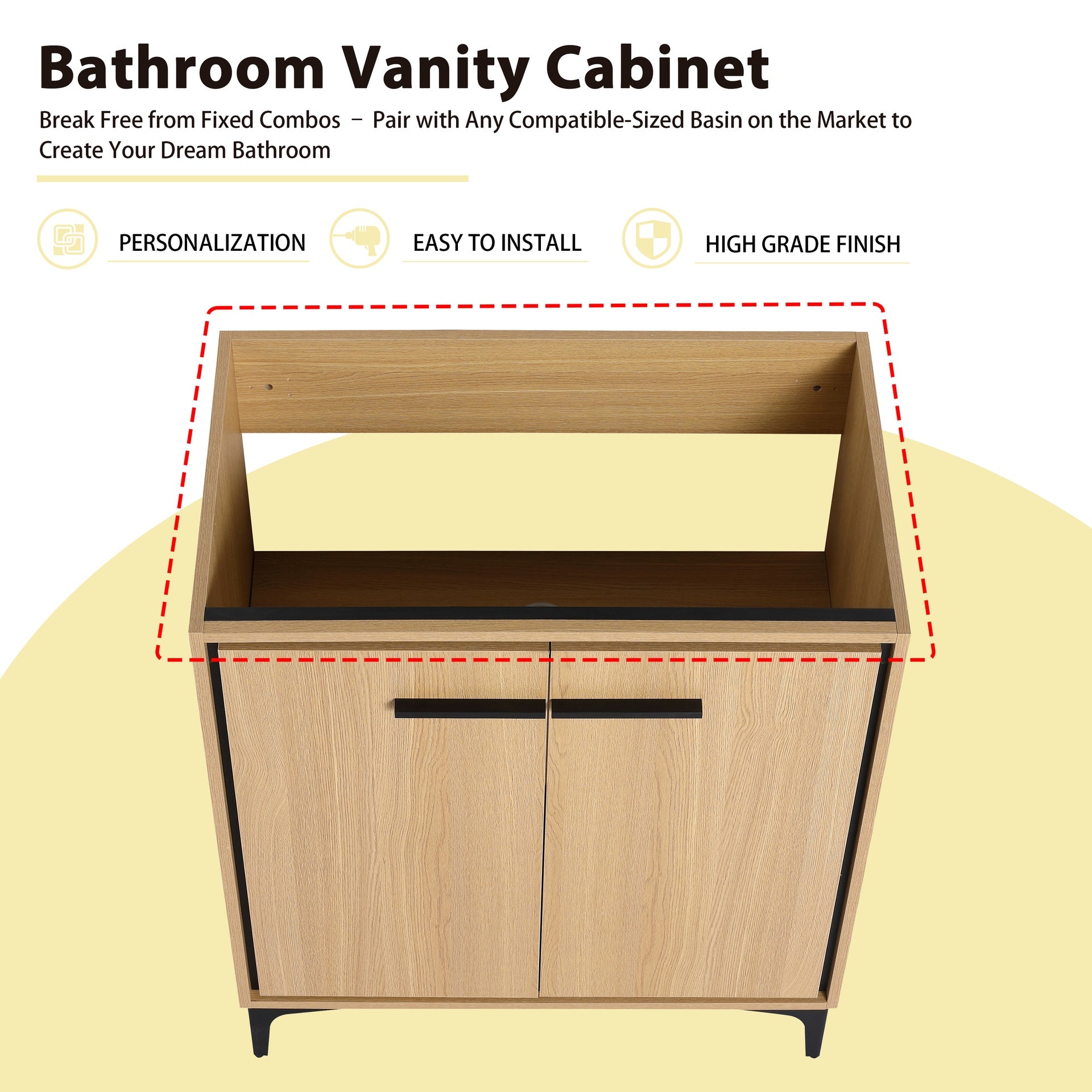 30 Inch Bathroom Vanity Base without basin, Storage Cabinet with Doors, engineering wood