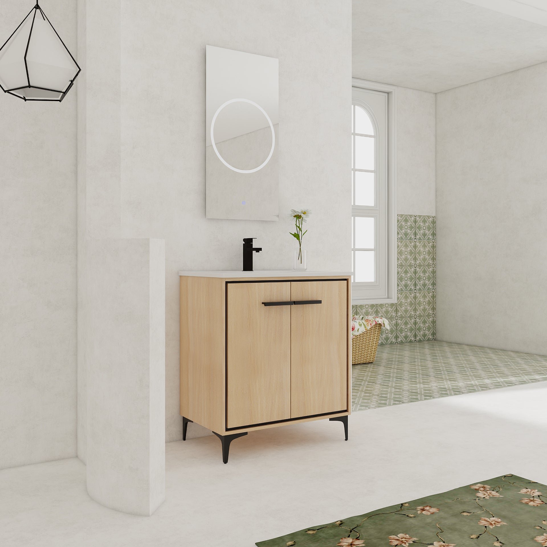 30 Inch Bathroom Vanity Base with basin, Storage Cabinet with Doors, Engineered Wood