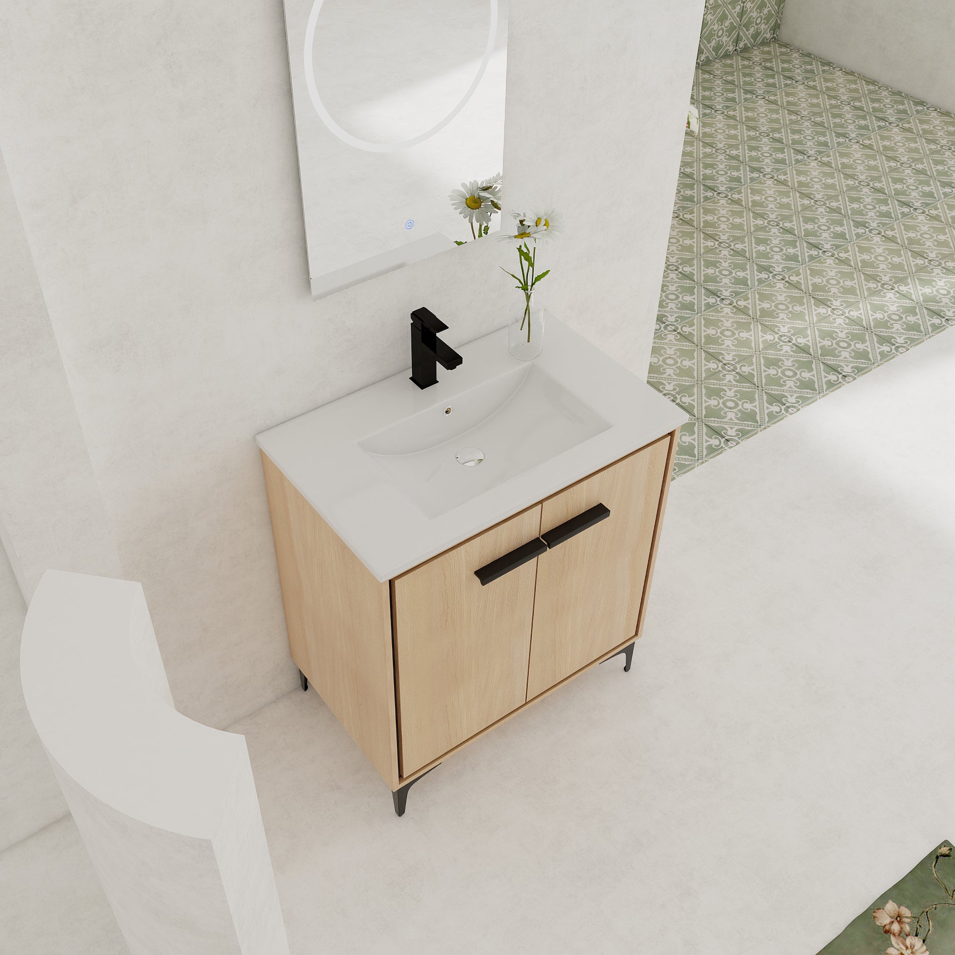 30 Inch Bathroom Vanity Base with basin, Storage Cabinet with Doors, Engineered Wood