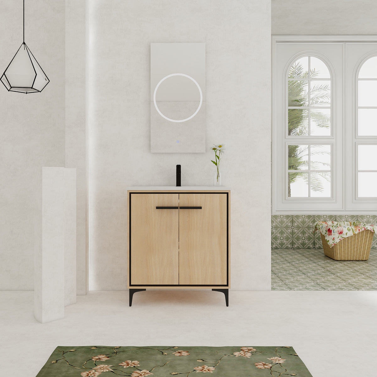 30 Inch Bathroom Vanity Base with basin, Storage Cabinet with Doors, Engineered Wood