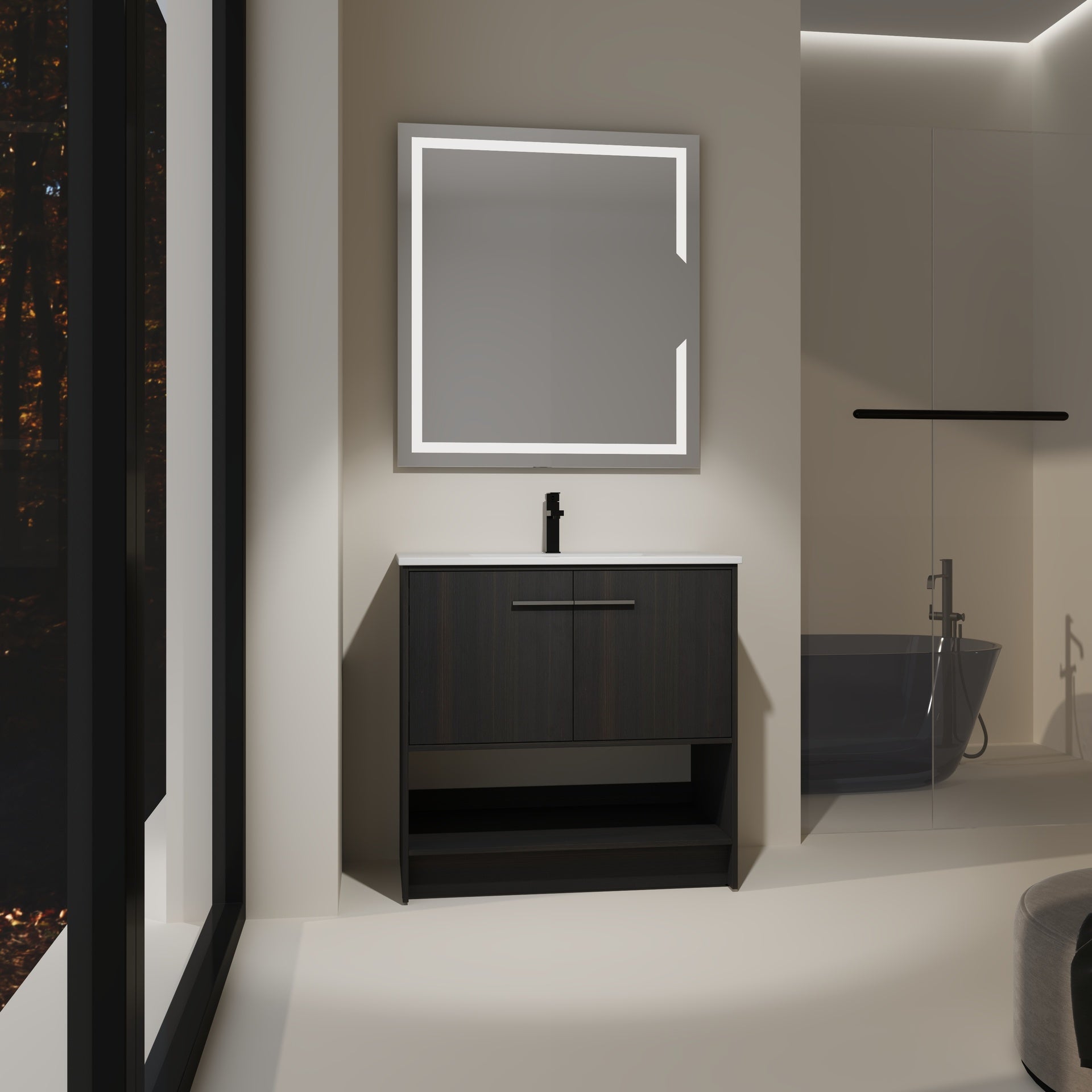 36" Bathroom Vanity with Ceramic Sink, 2 Soft Closing Doors, Freestanding Bathroom Cabinet Vanity, Plywood