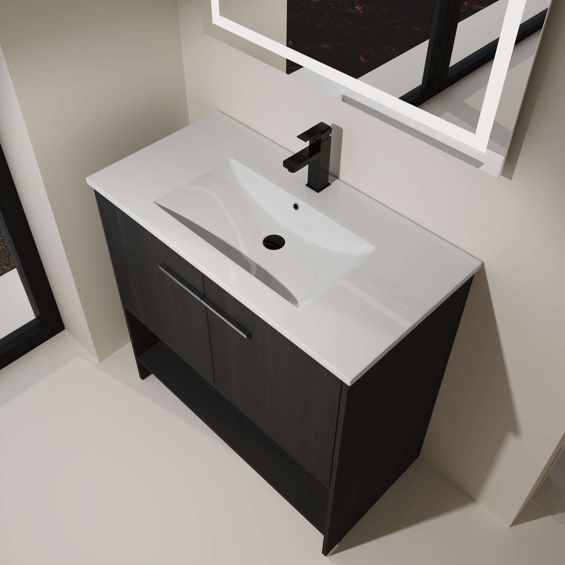 36" Bathroom Vanity with Ceramic Sink, 2 Soft Closing Doors, Freestanding Bathroom Cabinet Vanity, Plywood