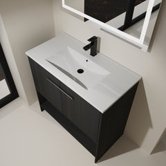 36" Bathroom Vanity with Ceramic Sink, 2 Soft Closing Doors, Freestanding Bathroom Cabinet Vanity, Plywood