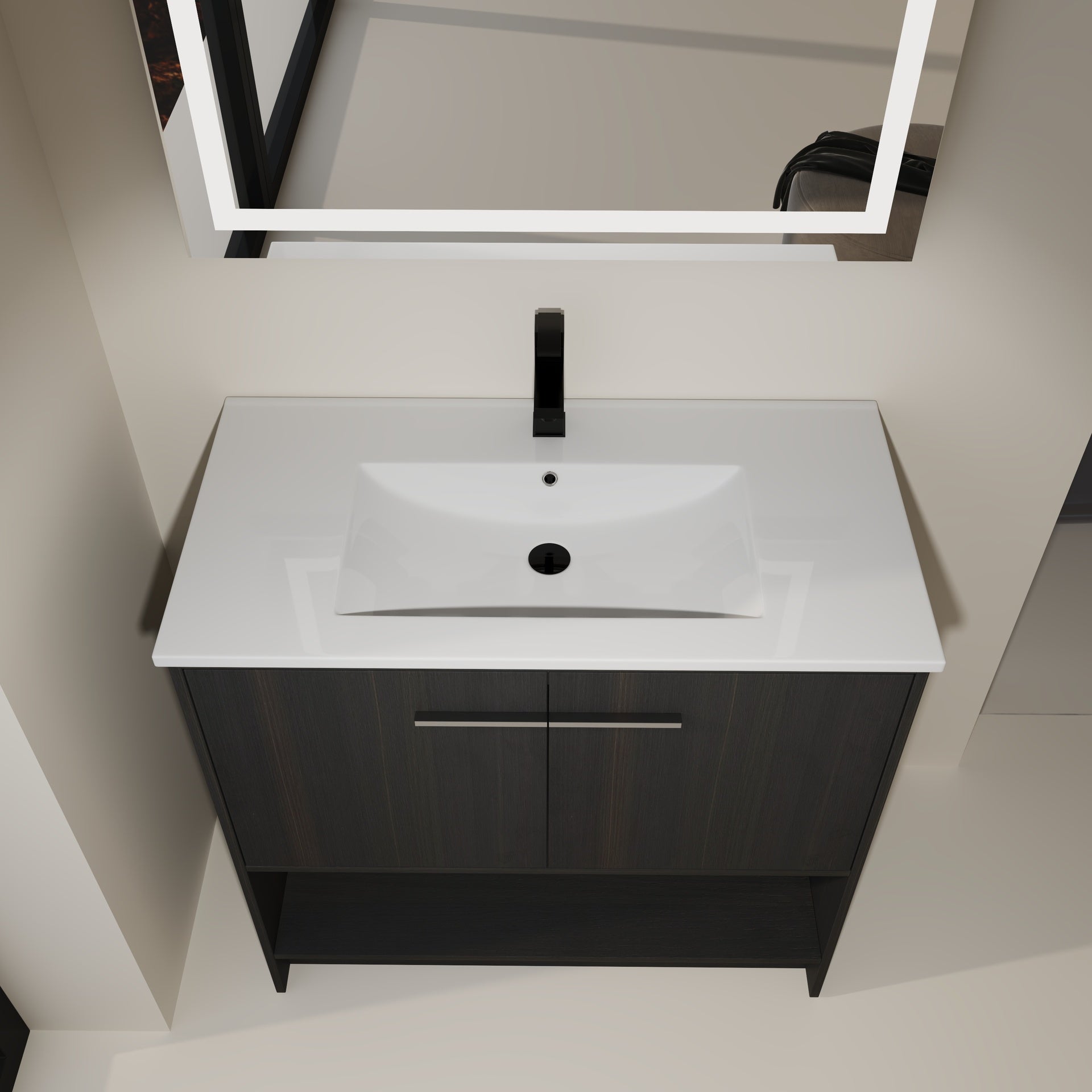 36" Bathroom Vanity with Ceramic Sink, 2 Soft Closing Doors, Freestanding Bathroom Cabinet Vanity, Plywood