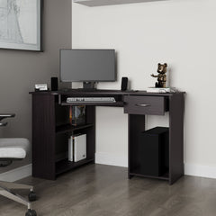 Wenge Corner Computer Desk L-Shaped with Drawer and Shelf