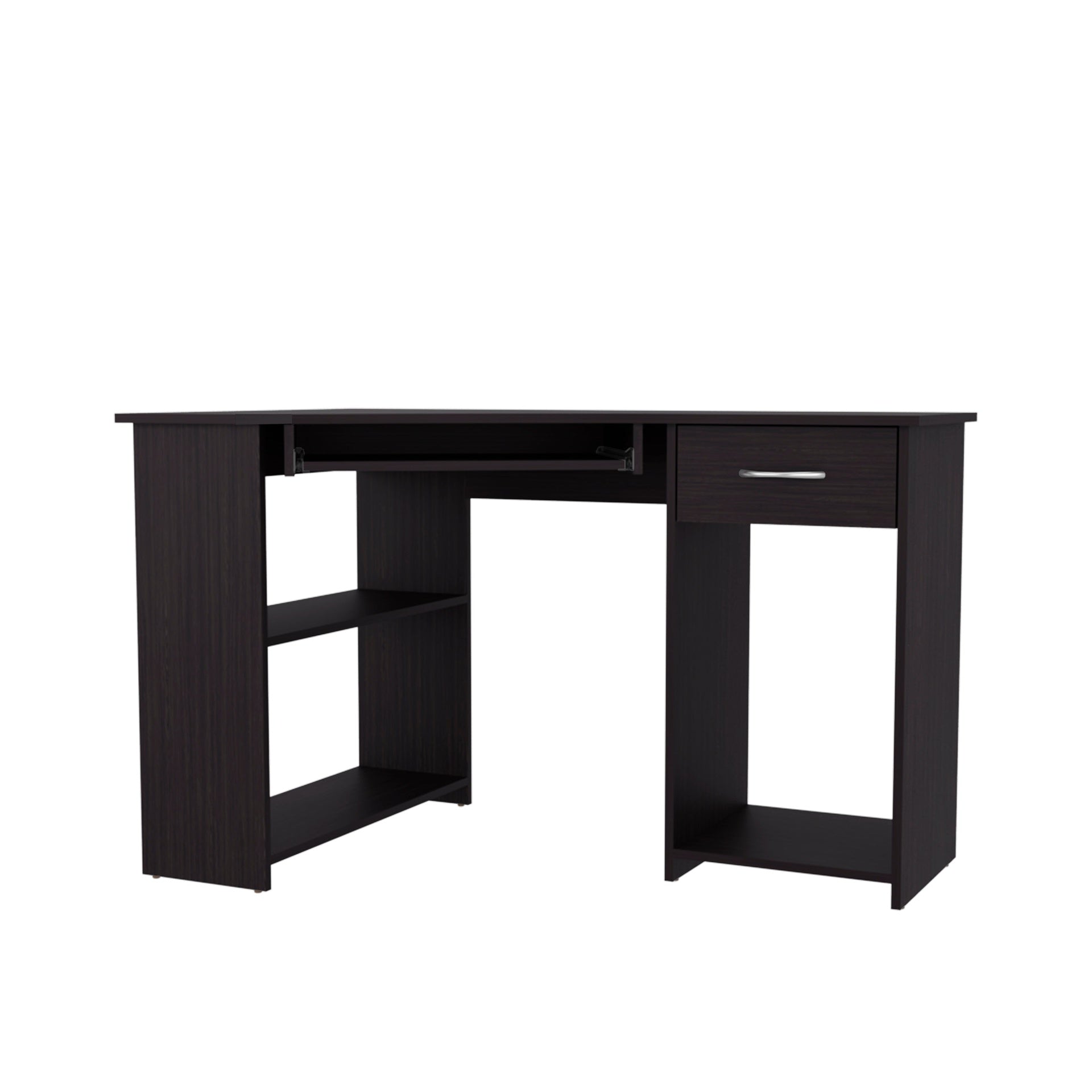 Wenge Corner Computer Desk L-Shaped with Drawer and Shelf