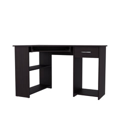 Wenge Corner Computer Desk L-Shaped with Drawer and Shelf