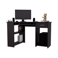 Wenge Corner Computer Desk L-Shaped with Drawer and Shelf