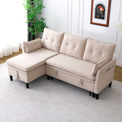 L-Shaped Reversible Chaise Sectional Sofa with Storage - Cotton-Linen, Beige, Office & Apartment Ready