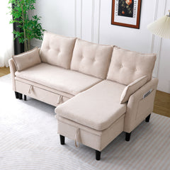 L-Shaped Reversible Chaise Sectional Sofa with Storage - Cotton-Linen, Beige, Office & Apartment Ready