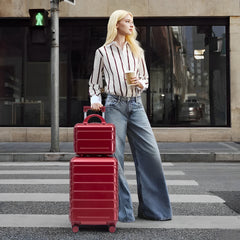 14"/20" 2 pcs/set in ABS Spinner Wheel Luggage, with Combination Lock,14" Cosmetic Case (WINE RED)