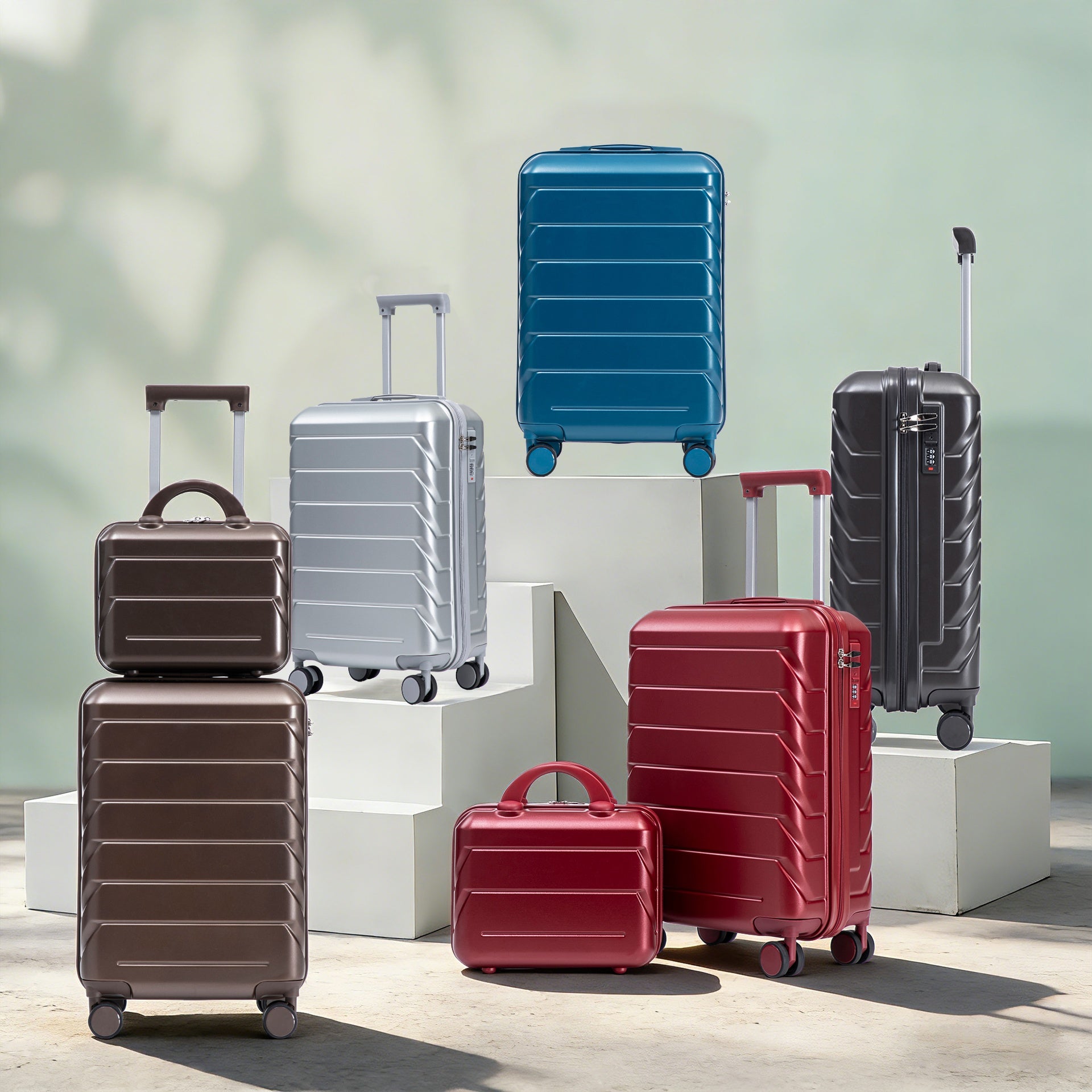 14"/20" 2 pcs/set in ABS Spinner Wheel Luggage, with Combination Lock,14" Cosmetic Case (Dark Blue)