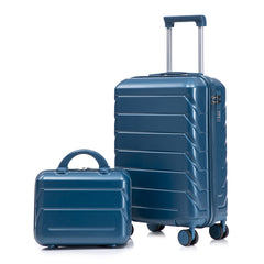 14"/20" 2 pcs/set in ABS Spinner Wheel Luggage, with Combination Lock,14" Cosmetic Case (Dark Blue)