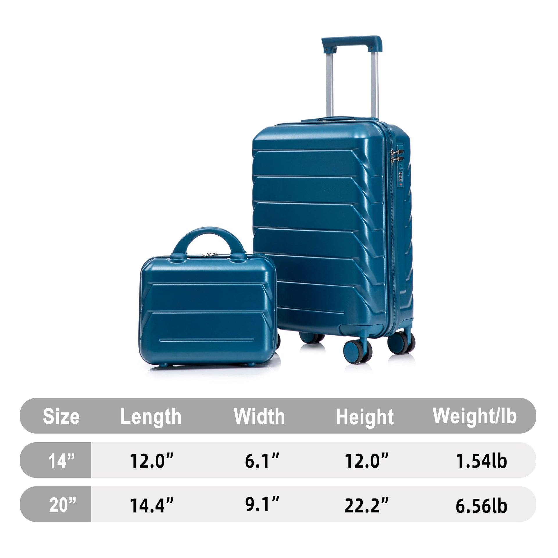 14"/20" 2 pcs/set in ABS Spinner Wheel Luggage, with Combination Lock,14" Cosmetic Case (Dark Blue)