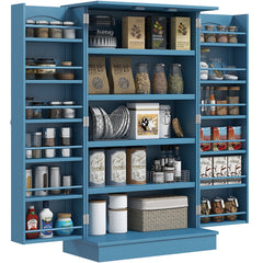 HOMCOM 41" Kitchen Pantry Storage Cabinet, Freestanding Kitchen Cabinet with 12 Door Shelves, Double Doors, 5-tier Shelving and Adjustable Shelves, Blue