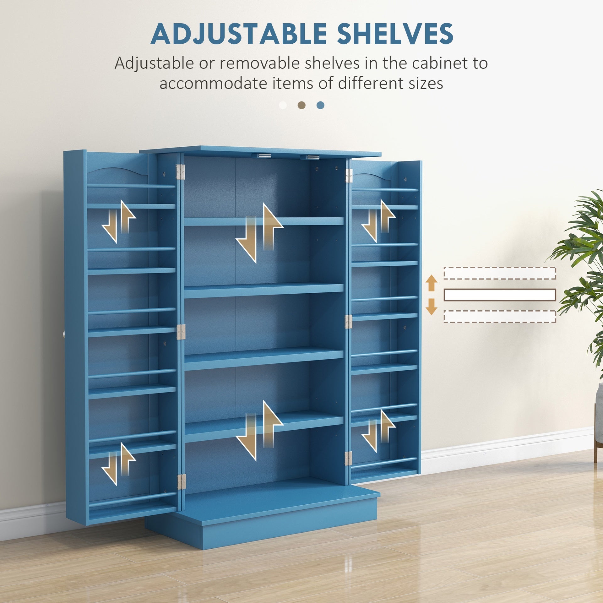 HOMCOM 41" Kitchen Pantry Storage Cabinet, Freestanding Kitchen Cabinet with 12 Door Shelves, Double Doors, 5-tier Shelving and Adjustable Shelves, Blue